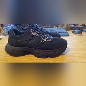 Womans Black Fashion Sneakers with Decorative Accents